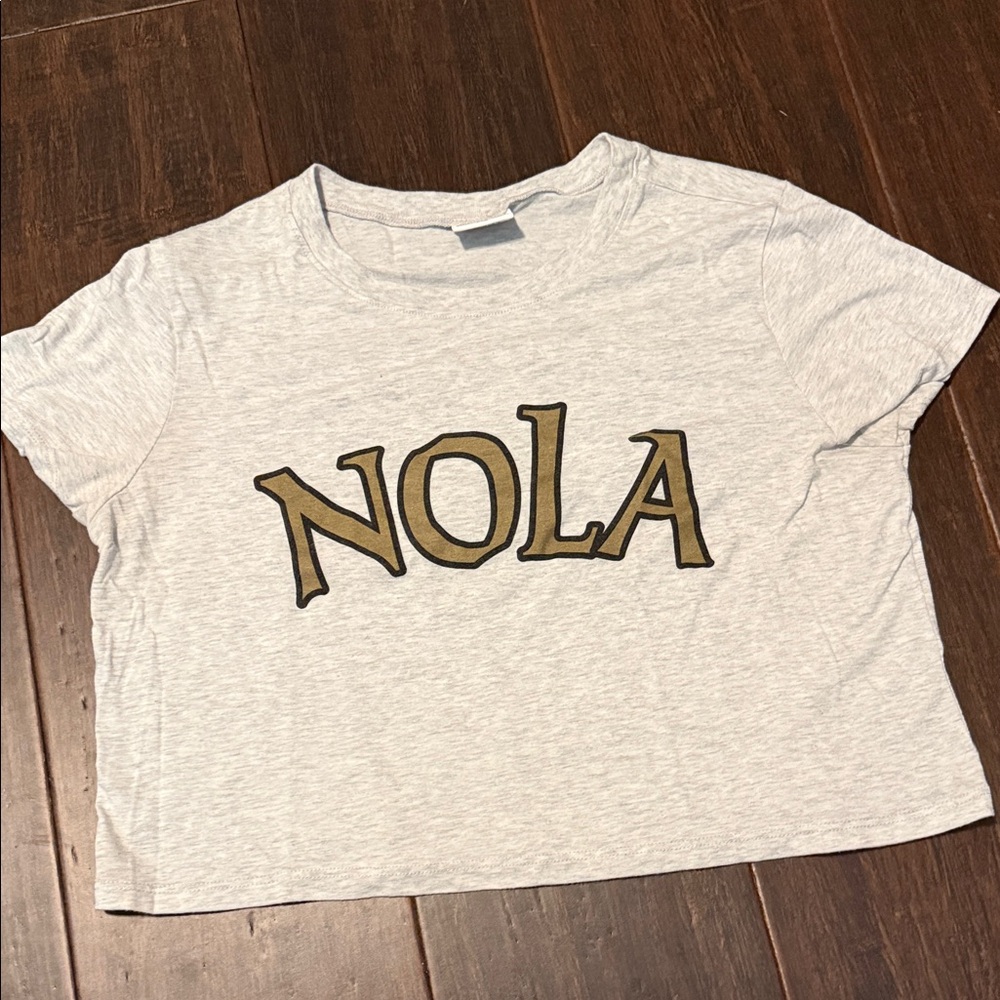 NOLA Graphic Tee - Light Gray with Gold Letters